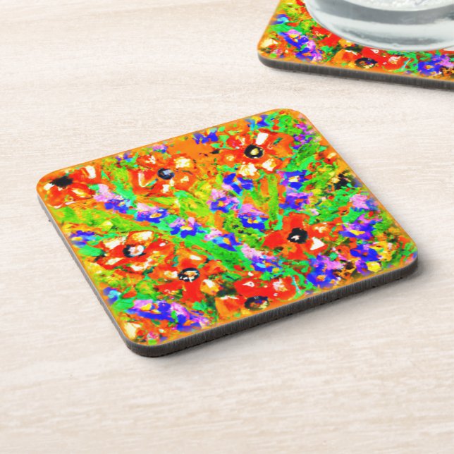"The Orange Flowers" Cute Painting. Buy Now Beverage Coaster (Left Side)