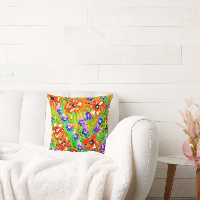 "The Orange Flowers" Cute Painting. Buy Now Throw Pillow (Couch)