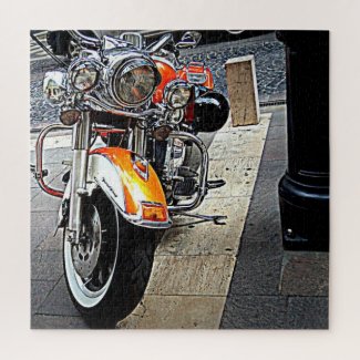The orange motorcycle