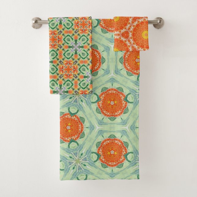 The Orange Slice Collection Orange and Green Bath Towel Set (Insitu)