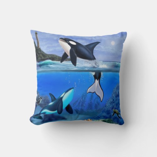The Orca Family Throw Pillow