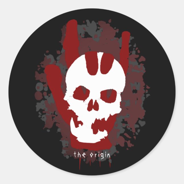 The Origin Hand Sign Skull Blood Splatter Rocker C Classic Round Sticker (Front)