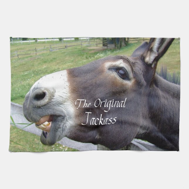 The Original Jackass Funny Donkey Mule Farm Animal Kitchen Towel (Horizontal)