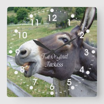 The Original Jackass Funny Donkey Mule Farm Animal Square Wall Clock by azlaird at Zazzle