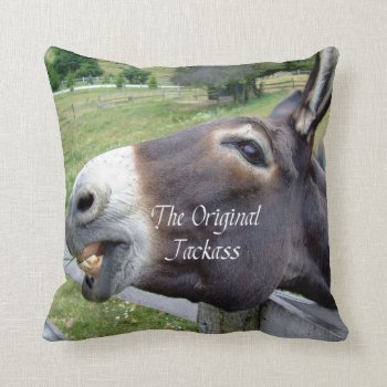 The Original Jackass Funny Donkey Mule Farm Animal Throw Pillow by azlaird at Zazzle