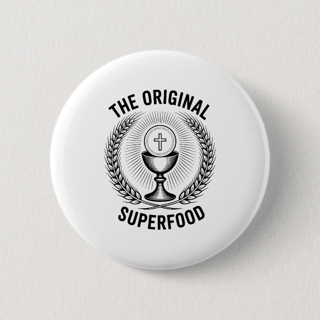 The Original Superfood Eucharist Catholic M  Button (Front)