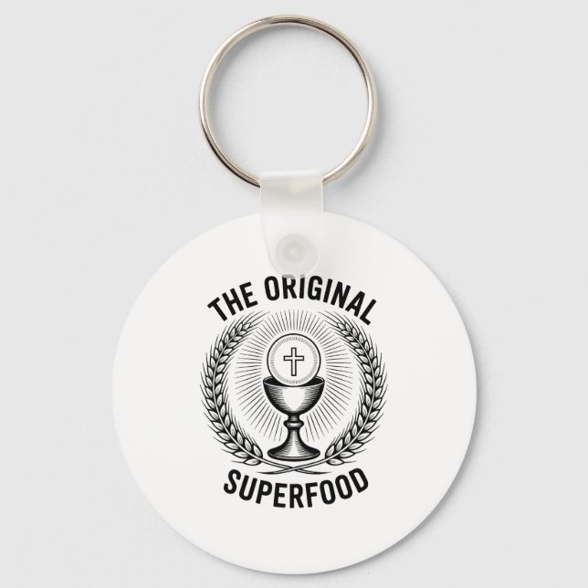 The Original Superfood Eucharist Catholic M  Keychain (Front)