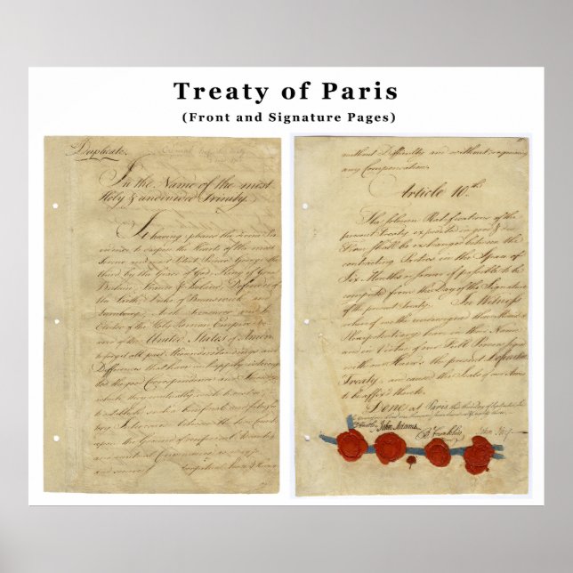 The ORIGINAL Treaty of Paris 1783 Poster (Front)
