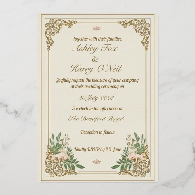 The Ornamental Flourish Wedding Invitation Foil Invitation (Front)