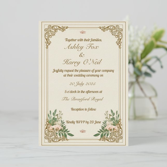 The Ornamental Flourish Wedding Invitation Foil Invitation (Standing Front)