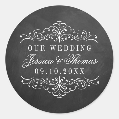 The Ornate Chalkboard Wedding Collection Classic Round Sticker