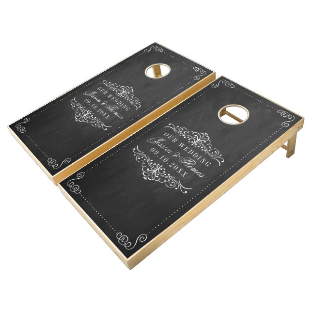 The Ornate Chalkboard Wedding Collection Cornhole Set (Angled)