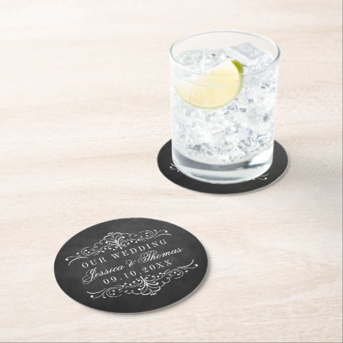 The Ornate Chalkboard Wedding Collection Round Paper Coaster