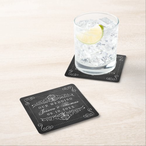 The Ornate Chalkboard Wedding Collection Square Paper Coaster
