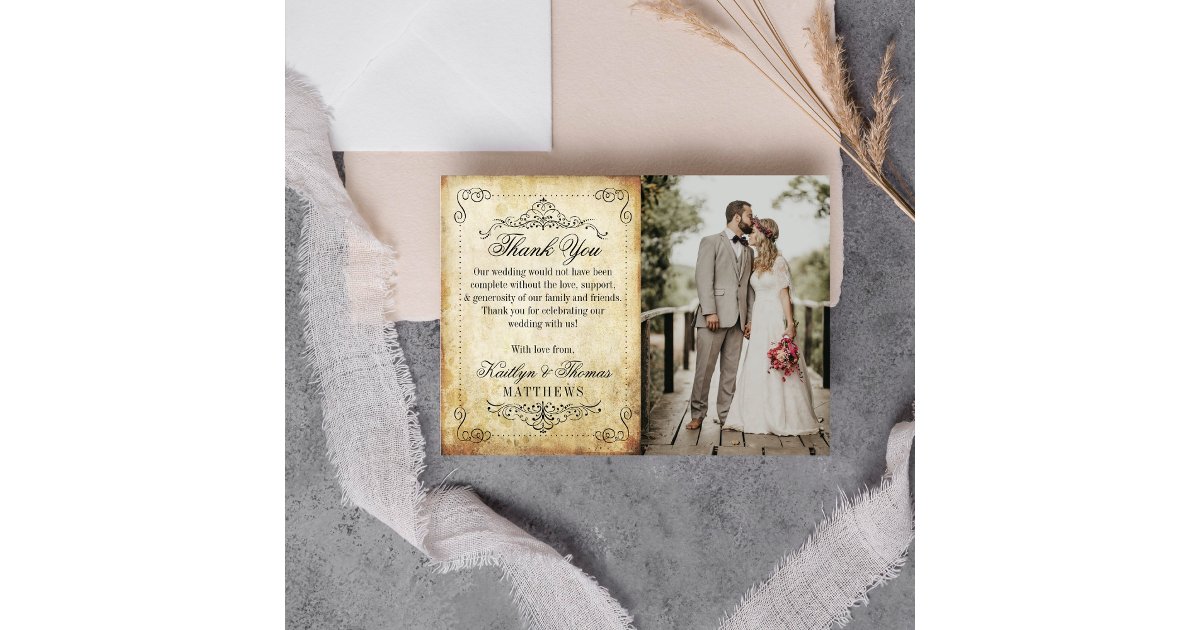 The Ornate Flourish Vintage Wedding Collection Thank You Card | Zazzle