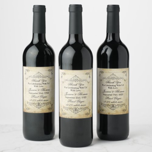 The Ornate Flourish Vintage Wedding Collection Wine Label
