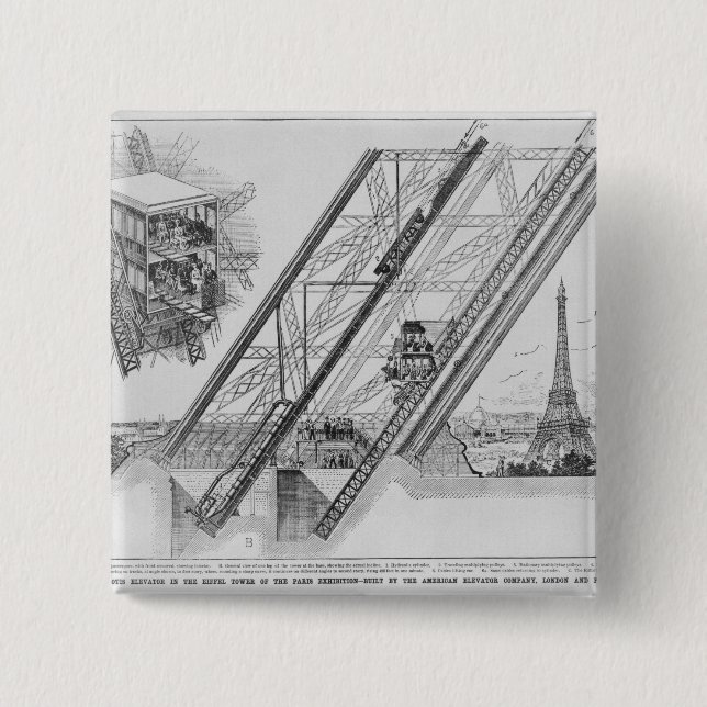 The Otis Elevator in the Eiffel Tower Pinback Button (Front)