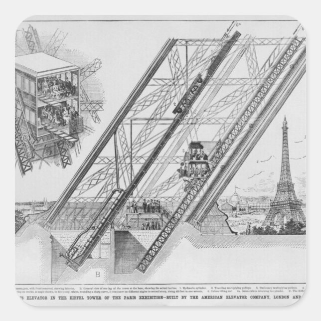 The Otis Elevator in the Eiffel Tower Square Sticker (Front)