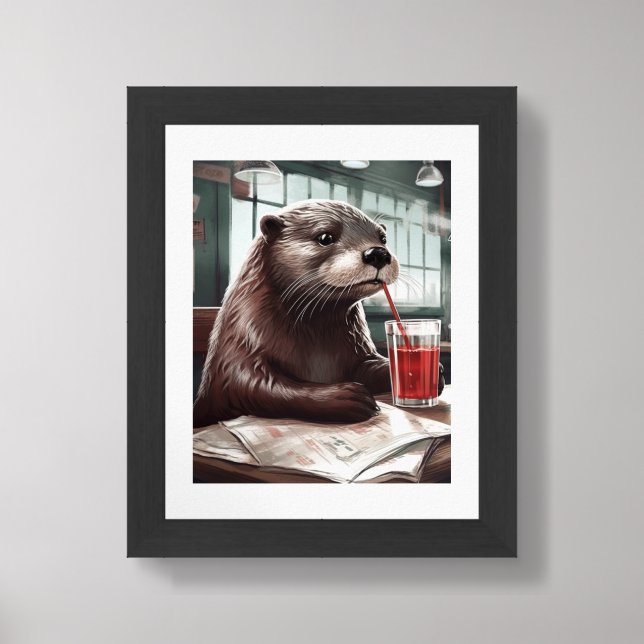 The Otter in a Cafe Framed Art (Framed Front)