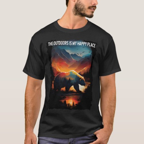 The Outdoors Is My Happy Place bear hiking camping T_Shirt