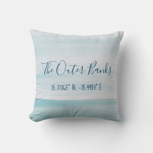The Outer Banks Latitude and Longitude Throw Pillow