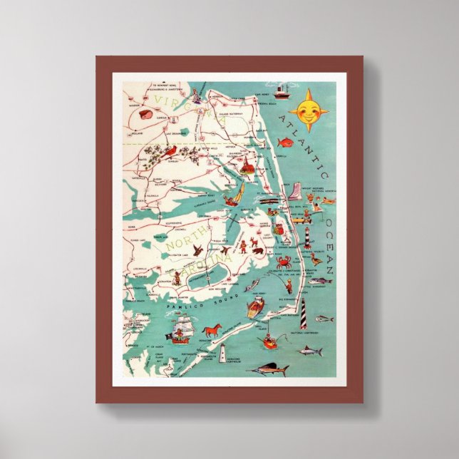 The Outer Banks Map 12x16 Print (Framed Front)