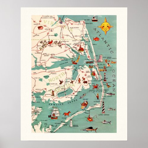 The Outer Banks Map Poster Print