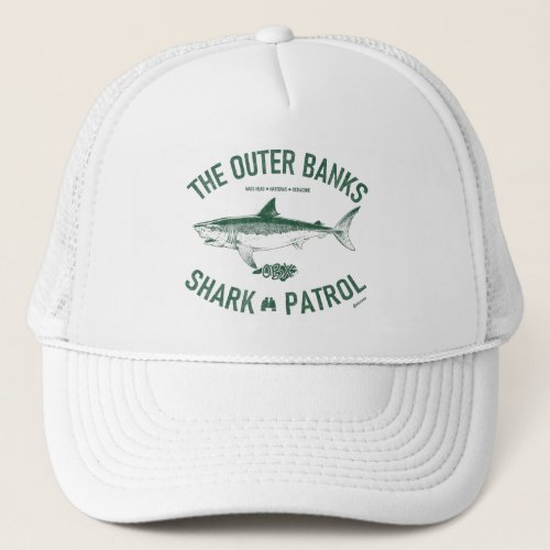 The Outer Banks Shark Patrol OBX Drk Green Vintage Trucker Hat