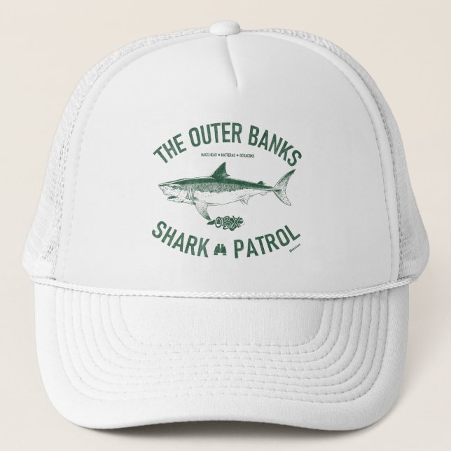 The Outer Banks Shark Patrol OBX Drk Green Vintage Trucker Hat (Front)