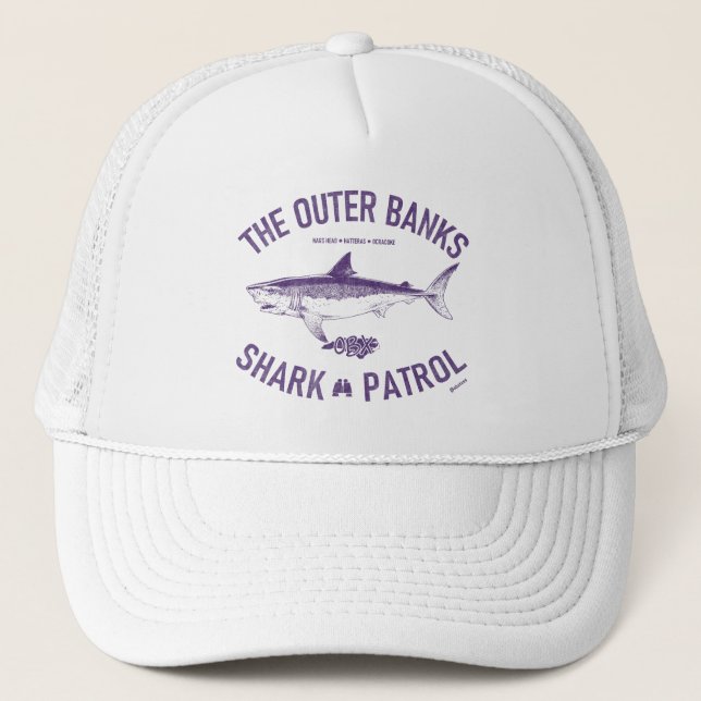 The Outer Banks Shark Patrol OBX Purple Vintage Trucker Hat (Front)