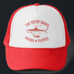 The Outer Banks Shark Patrol OBX Red Vintage Trucker Hat<br><div class="desc">The Outer Banks Shark Patrol OBX Vintage Style Distressed Red Graphic Design. North Carolina Nags Head Hatteras Ocracoke Atlantic Ocean Fish Fishing Sharks Seafood Boating Barrier Islands.</div>
