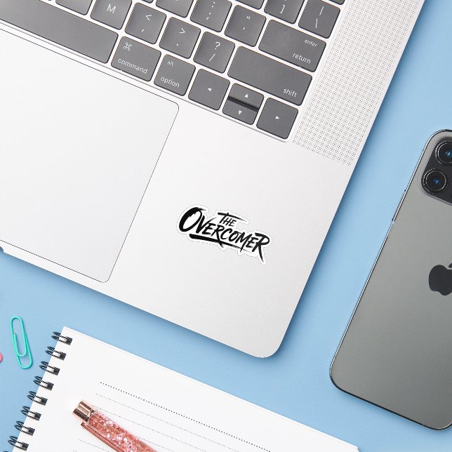 The Overcomer Bold Typography Sticker (Laptop w/ iPhone)
