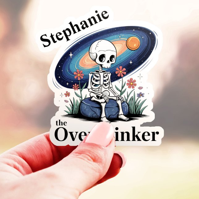 The Overthinker Skeleton Galaxy Custom Name Vinyl Sticker (Creator Uploaded)