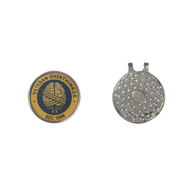 The "OVERTHINKING" Merit Badge Golf Hat Clip (Front and Back)
