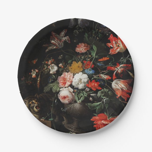 The Overturned Bouquet by Abraham Mignon Paper Plates (Front)