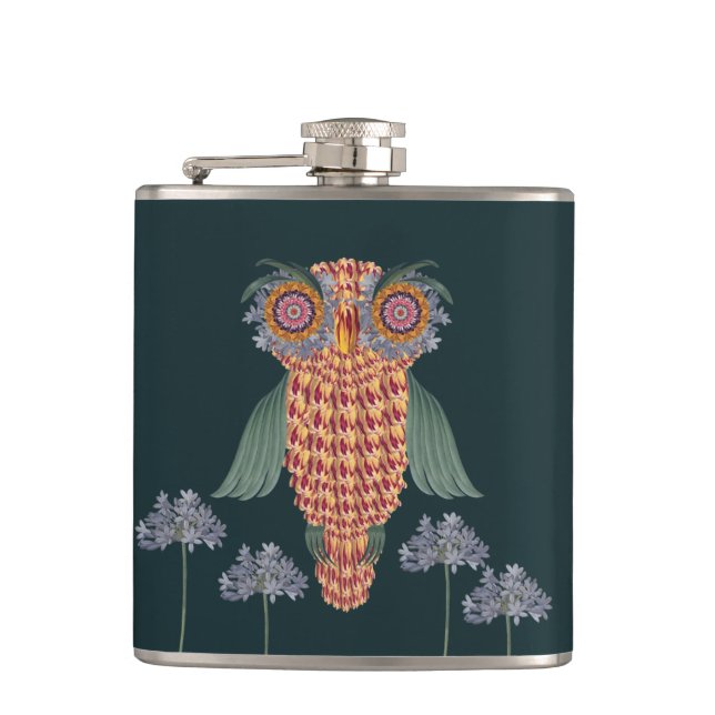 The Owl of wisdom and flowers Flask (Front)