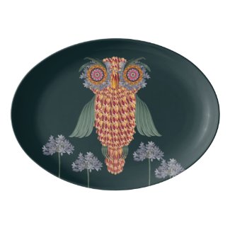 The Owl of wisdom and flowers Porcelain Serving Platter