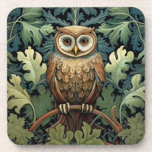 The owl on an oak tree beverage coaster