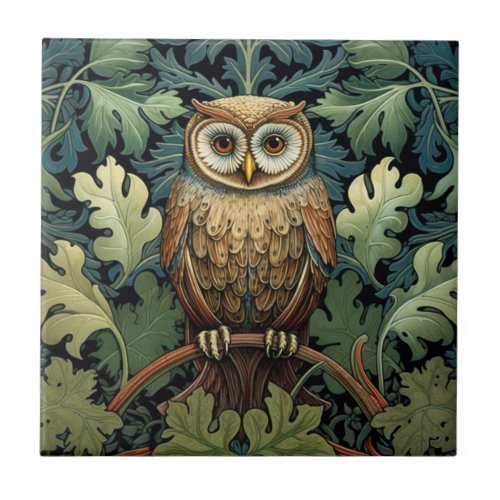 The owl on an oak tree ceramic tile