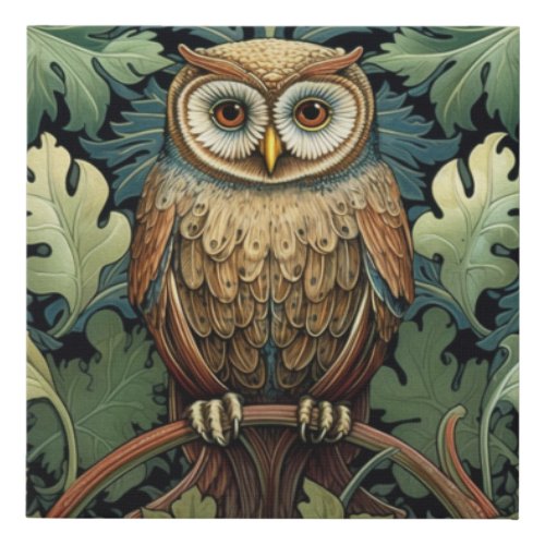 The owl on an oak tree faux canvas print