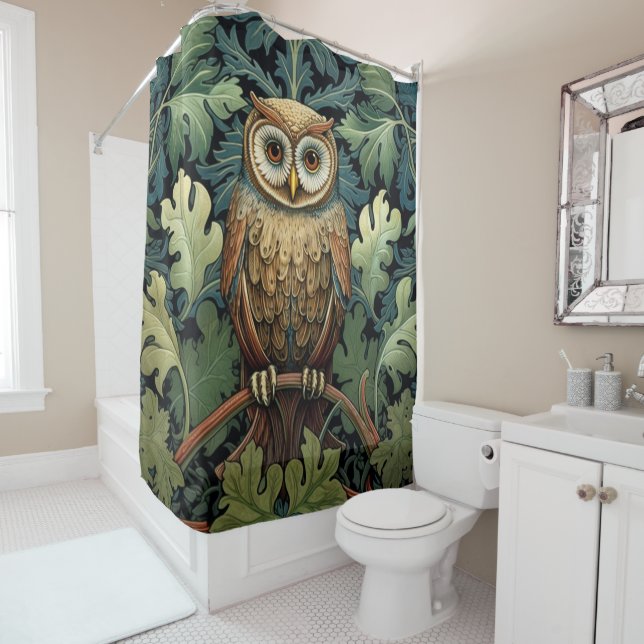 The owl on an oak tree shower curtain (In Situ)