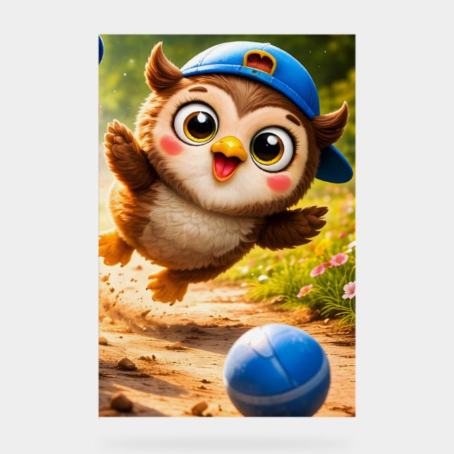 The owl playtime vibrant vertical nursery wall pos acrylic sign (Front)