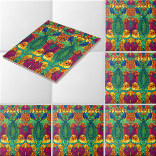 The Owl Retro Art Nouveau Pattern by Voysey Ceramic Tile
