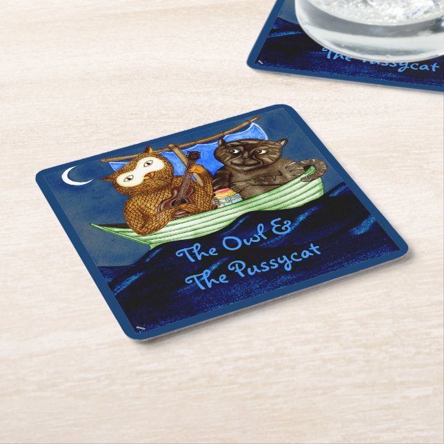 The Owl & The Pussycat Square Paper Coaster (Angled)