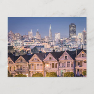 The Painted Ladies & Skyline San Francisco, CA Postcard
