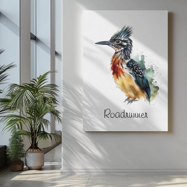 The Painted Runner, Watercolor Roadrunner Faux Canvas Print (Creator Uploaded)