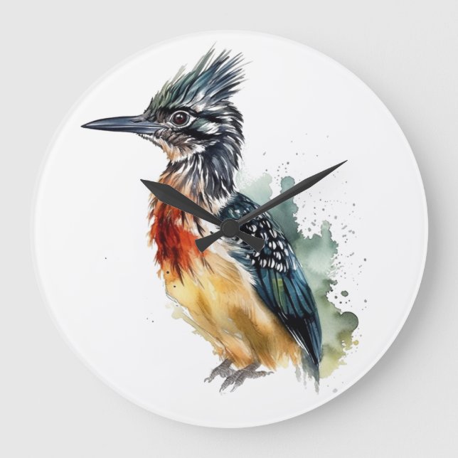 The Painted Runner, Watercolor Roadrunner Large Clock (Front)