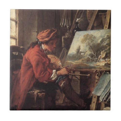 The Painter in His Studio by Franois Boucher Ceramic Tile