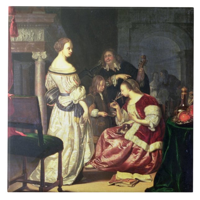 The Painter with his Family, 1675 (oil on panel) Ceramic Tile (Front)