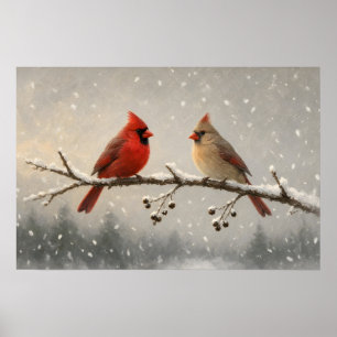 The Pair Winter Cardinals Poster